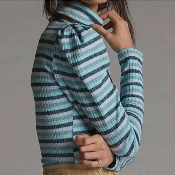 ANTHROPOLOGIE Maeve Striped Puff Shoulder Long Sleeve Medium M - Picture 2 of 8